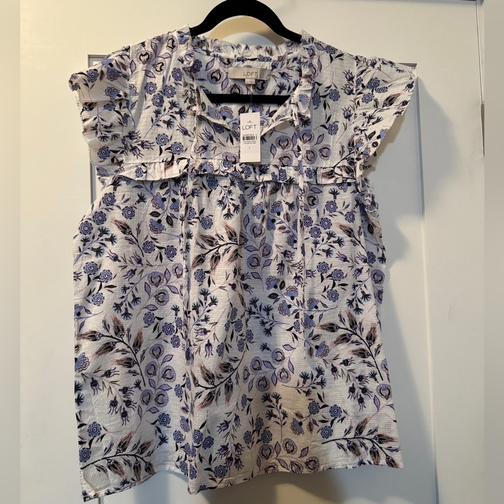 NWT- Women’s Loft Flutter Sleeve Blouse  Size- L